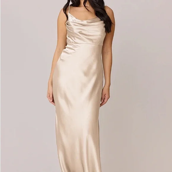 Revelry | Dresses | Revelry Skye Cowl Neck Satin Gold Champagne Bridesmaid  Wedding Dress Sz | Poshmark